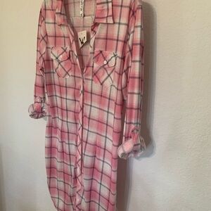 White Mark Pink Plaid Women's Top